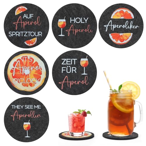6 Pièces Aperol Essous de Verre, sous Verre en Feutre Rond, sous Bock pour Amateur de Aperol, Bar Accessoires Décoration de Table