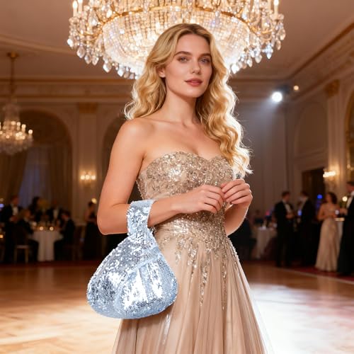 Image of Eternal Beauty Sequin Wristlet Bag, Reinforced Sparkly Evening Clutch for Wedding Guest, Cruise & Prom Mini Purse