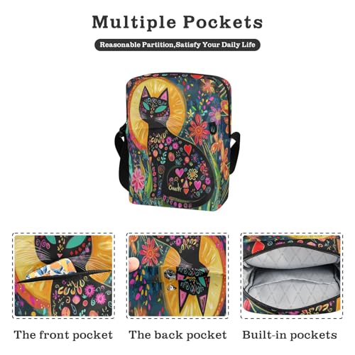 messenger bags for women mens crossbody bag small Cross Body Purses Adjustable Strap for work work - Colorful Cat Boho2
