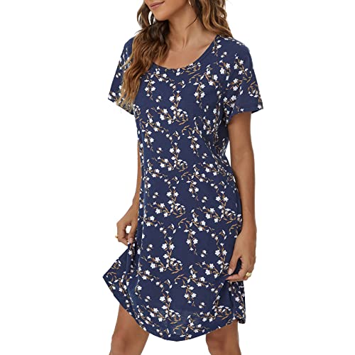 Tugege Women's Nightgowns Short Sleeve Sleepshirts Sleepwear Casual Print Pajama Dress3