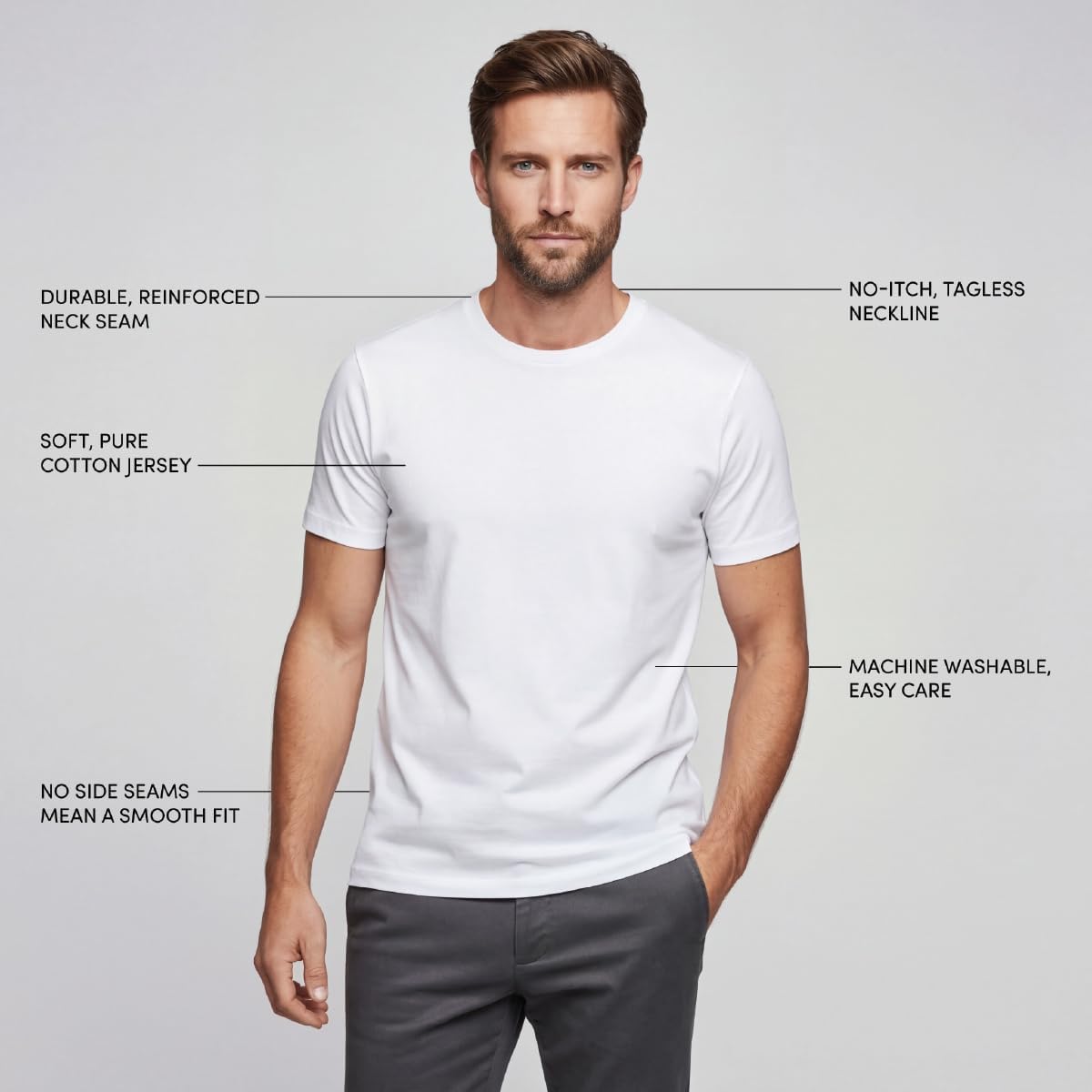 Lands' End Essentials Men's Crew Neck T-Shirt 3 Pack - Premium Cotton Tee, Casual Regular Fit