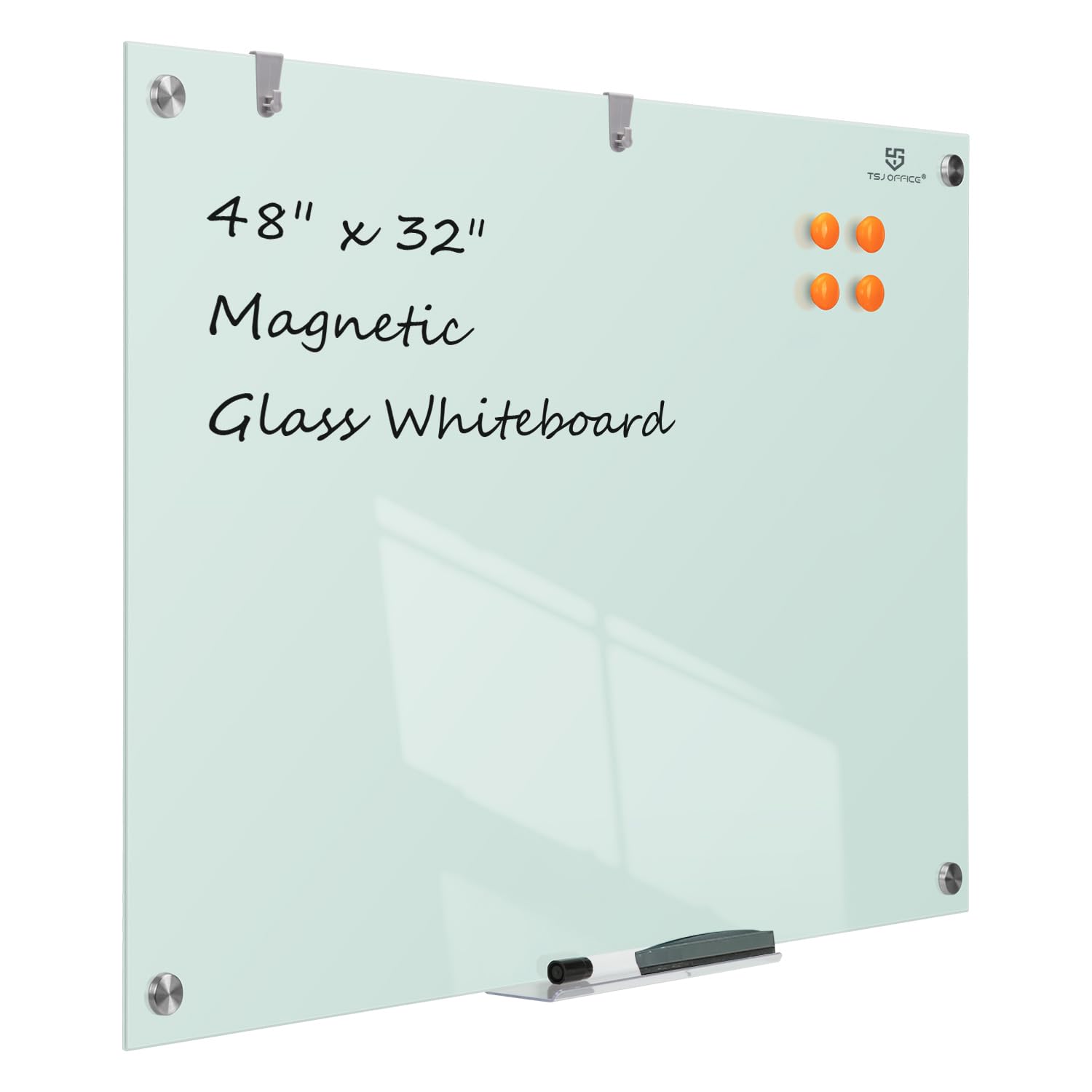 Photo 1 of TSJ OFFICE Glass Dry-Erase Board - 48 x 32 Inches Wall Mounted Glass Magnetic Whiteboard, Large Frameless White Board for Office, Home & School
