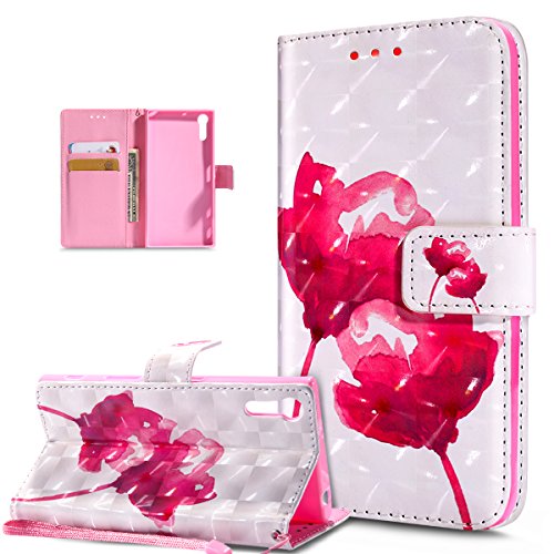 Sony Xperia XZ/XZs Hülle,ikasus 3D Bunte Gemalte Schmetterlings Muster PU Lederhülle Flip Ständer Wallet Handy Hülle Tasche Handy Tasche Schutzhülle für Sony Xperia XZ/XZs,Rosa Lotus