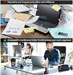 GraduatePro Zippered Leather Business Padfolio Notebook with Letter Size Clipboard, A4 Portfolio Binder & Organizer Folder, Interview/Resume Document Organizer with Sleeve Holder Black