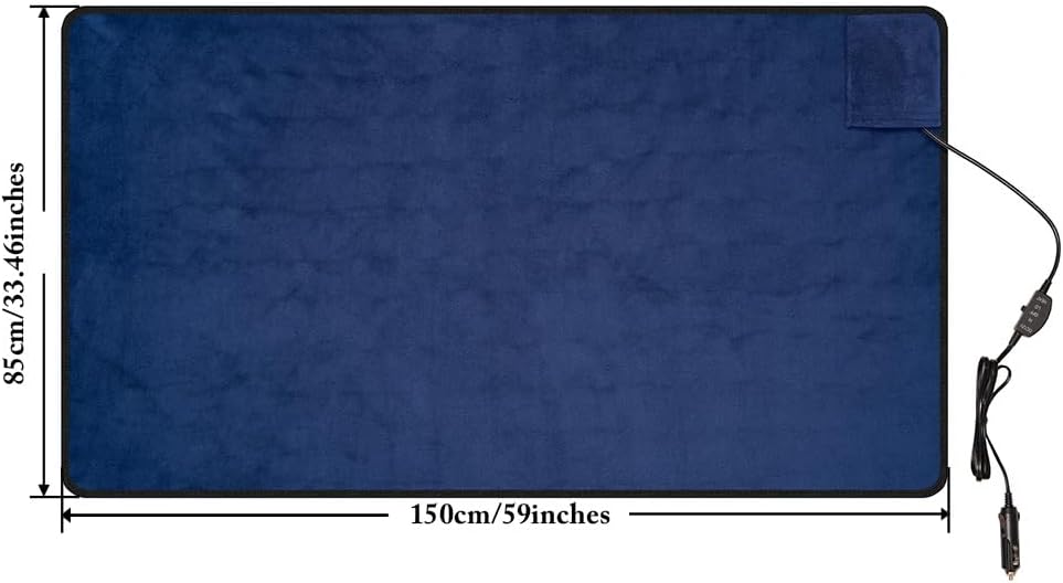 Sojoy Wearable 12V Heated Car Blanket with Zipper Design, Flannel Sherpa Electric Shawl for Cars Trucks SUVs, Fast Heating Lap and Shoulder Wrap for Cold Weather Travel，Navy Blue