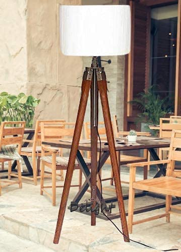 Ace Antiques Wooden Tripod Floor Lamp Stand with White Shade and Off-White Bulb Decorative Lamp (Brown)-image-22