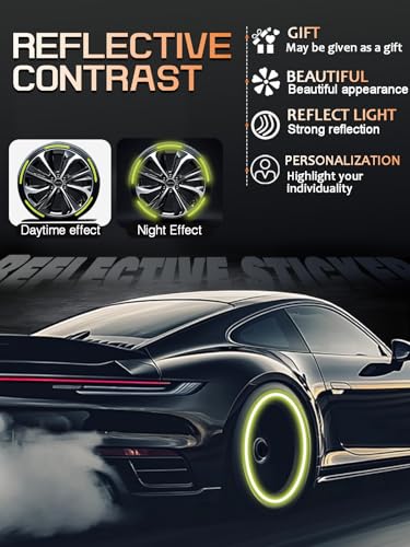 Image of 20PCS Car Wheel Reflective Decorative Strip,Night Safety Warning Stickers,Cars,Motorcycles,Bicycles are Applicable, Colorful and Diverse, a Street the Most Beautiful Car (Yellow)