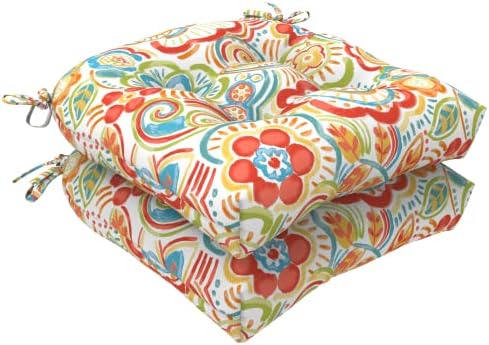 LVTXIII Outdoor Seat Cushions Seasonal Tufted Chair Cushions, Patio Chair Pads for Dining Chairs, Office Armchairs and Garden Furniture Decoration (Round Back, 19”x19”x5”, Red Flower, 2 Pack)