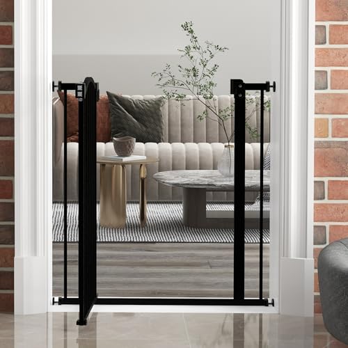 Pawhut Pressure Fit Dog Stair Gate No Drilling Safety Gate Auto Close For Doorways, Hallways, 74-80Cm Adjustable, 78Cm Tall, Black - 9
