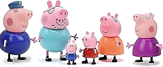 Papa Pig Family Figure Set Of 6 Best Gift For Kids, Pig, George, Daddy Pig, Mummy Pig, Granny Pig, Grandpa Pig, Many More Soft Rubber Face(6 Set Pepa Family Set)