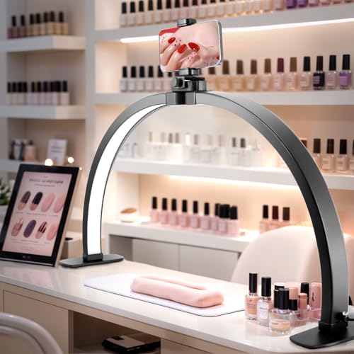 VIHBRAI Halbmond Lampe für Nagel Schreibtisch Faltbare LED Nageltischlampe für Nail Tech mit Telefonhalter Nageltisch lampe mit 3 Farbmodi 10 Helligkeiten für Schönheit/Wimpern (Quadrat - Schwarz)