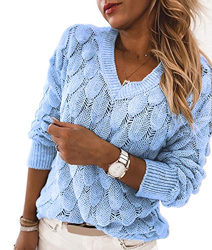 Image of Women's V Neck Long Sleeve Pullover Sweater Lightweight Knit Sweaters Novelty Sweaters