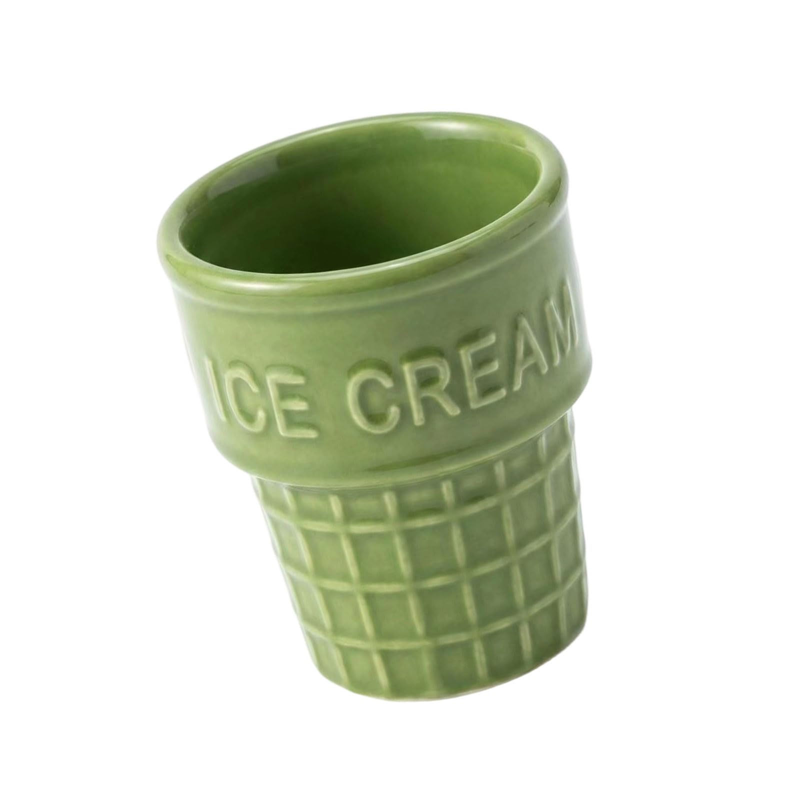 Elnwnnkc Light Green Ceramic Ice Cream Bowl Fun Cone Shape Sundae Dessert Container Perfect For Candy Fruit And Yogurts Multipurpose Cookware