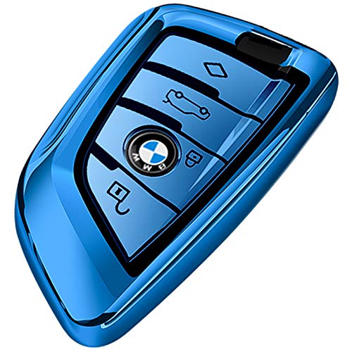 Uxinuo for BMW Key Fob Cover, Full Protection Soft TPU Key Fob Case Compatible with BMW Keyless Remote Control Smart Key New 7 Series X1 X5 X6 M5 M6 and 5 Series 2018 (Blue)