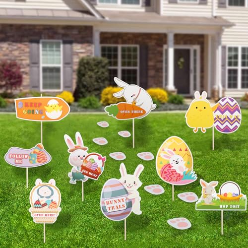 MOECSHSY Segni di caccia alle uova di Pasqua per bambini, kit di frecce di caccia pasquale con bastoncini e 20 piedini di coniglietto per decorazione del giardino pasquale MOECSHSY Segni di caccia alle uova di Pasqua per bambini, kit di frecce di caccia pasquale con bastoncini e 20 piedini di coniglietto per decorazione del giardino pasquale
