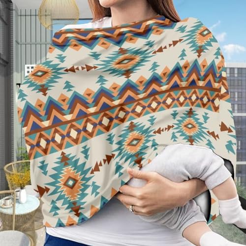 Image of Coldinair Native Aztec Geometric Ultra Soft and Stretchy Car Seat Cover for Baby Boys Girls,Car Seat Canopy Nursing Cover,Multi-use Cover,Baby Breastfeeding Cover