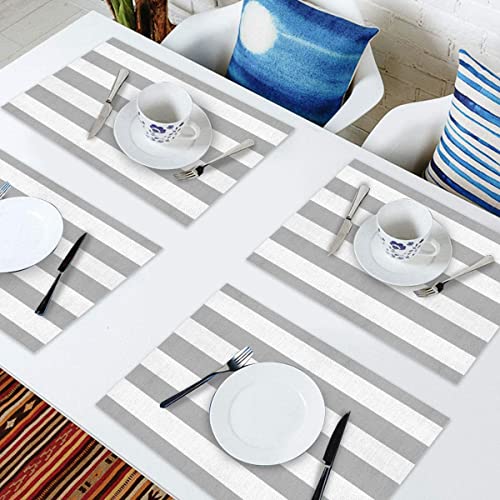 Image of YELONA Dining Table Placemats Set of 6 - Heat-Resistant, Non-Slip, Washable & Stain Resistant Woven PVC Vinyl Table Mats for Kitchen & Dining - 45 x 30 cm, PeachWhite & Grey