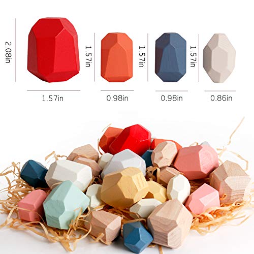Bestamtoy 36 Pcs Wooden Sorting Stacking Rocks Balancing Stones ,Educational Preschool Learning Montessori Toys, Building Blocks Game For Kids 3 4 5 6 Years Boy And Girl Birthday For Kids #TOP5