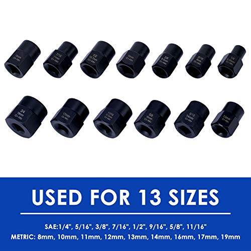 Bolt Extractor Nut Removal Tool - YEAHOME Black Oxide Impact Bolt & Lug Nut Remover Set 13 Pieces Extractor Socket Set Automotive Tools Fathers Day Gifts For Dad - Thumbnail 6