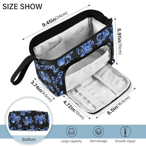 Image of Octopus Print Big Capacity Pencil Pen Case Large Pencil Pouch | Portable Multi Compartment Zipper Pencil Bags Stationery Storage for Men Women College Office