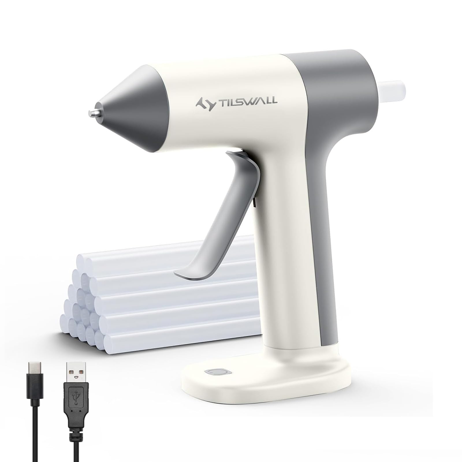 Tilswall Cordless Hot Glue Gun W106 with 30s Fast Preheating White