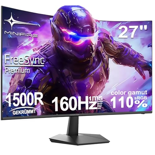 Minifire Gaming Curved Monitor 27 Zoll MFG27C1L 160Hz 1Ms 110% sRGB Monitor 1920 * 1080 VA Panel （MFG27C1L mit HDMI-Kabel）