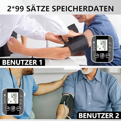 Blutdruckmessgerät Oberarm mit großem LCD-Display, Intelligentes Automatisches Blutdruckmessgeräte mit Sprachausgabe, verstellbare Manschette (22-36 cm), 2 x 99 Speicher, für den Heimgebrauch