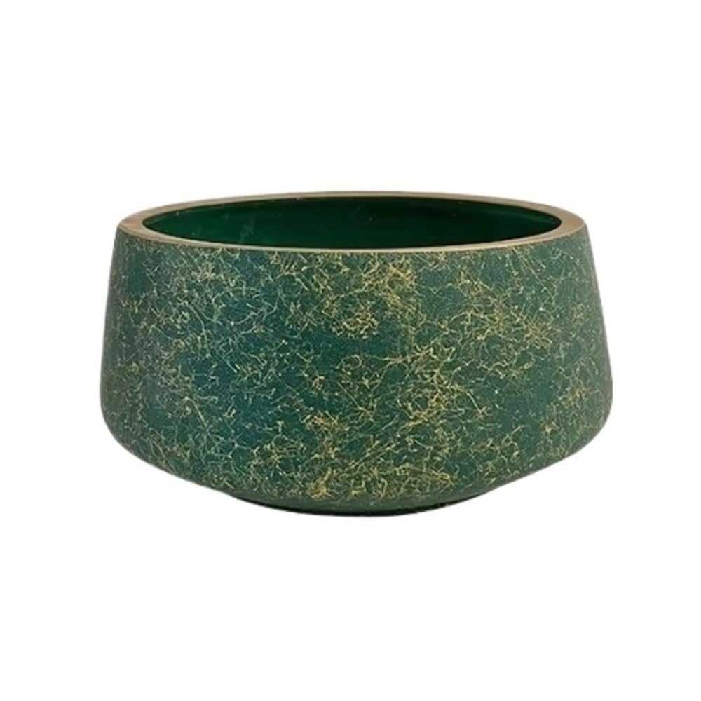 XBGfdySD Ceramic Succulent Pots, Round Shallow Planter with Drainage Hole and Tray, Flowerpot for Indoor Outdoor Plants(Green,Medium)