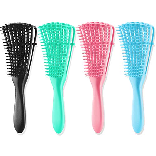 4 Pieces Detangling Brush for Afro America/African Hair Textured 3a to 4c Kinky Wavy/Curly/Coily/Wet/Dry/Oil/Thick/Long Hair, Knots Detangler Easy to Clean (Black,Green, Pink?Blue)