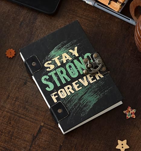 Image of Stay Strong Forever Handmade Journal with Lock (5x7 Inches) | Hardcover Recycled Paper Diary | Eco-Friendly Motivational Notebook