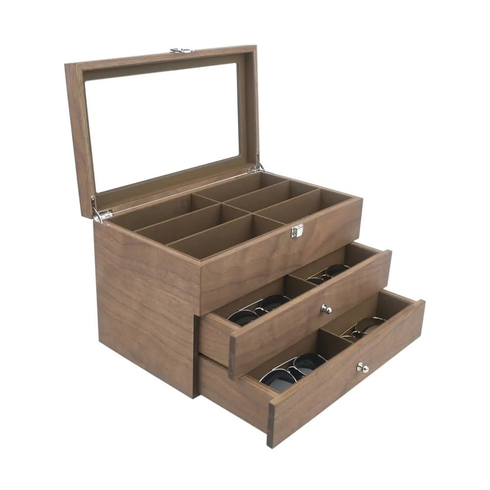 Brillendisplay 18 Grids Sonnenbrille Organizer Box Holz 3 Schicht Gläser Lagerung Schmuck Brillen Vitrine