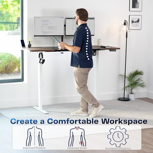 Image of VIVO Electric 71 x 30 in Rustic Standing Desk, Memory Height Adjustment, 1B Series, Holds 220 lbs, Black and Vintage Brown Top, White Frame, DESK-KIT-1W7BN