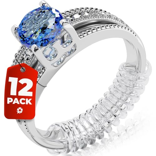 Ring Adjuster for Loose Rings - 12 Pack 2 Sizes - Ring Size Reducer Guard Holder - Spiral Silicone Tightener Set with Polishing Cloth