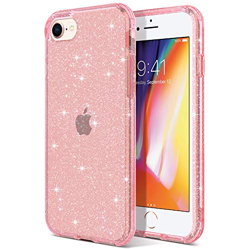 ULAK Funda iPhone SE 2022, iPhone 7/8/SE 2020 Estuche a Prueba de Golpes de Estuche Parachoques de Resistente Caso de protección Suave de TPU para Apple iPhone 7/8/SE 2020/SE 2022 - Brillo Rosa
