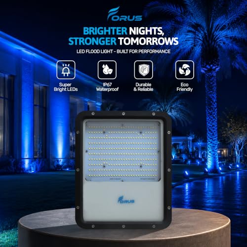 Image of Forus 200W LED Flood Light IP67 Waterproof, Blue Outdoor Decorative Floodlight for Garden Decor, Landscape, Parking, Warehouse, High Mast Security Light with 4 Year Warranty