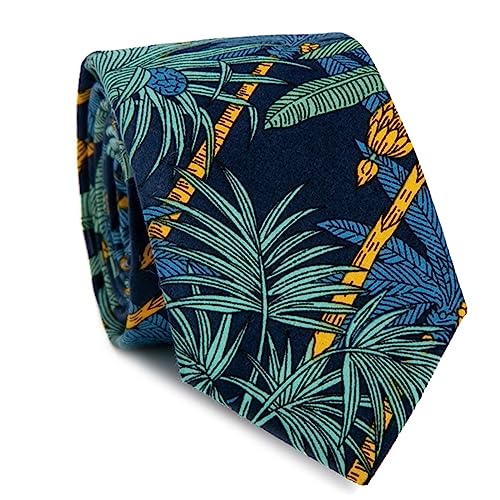 Image of JESLANG Men's Cotton Printed Floral Tie 2.56 inch Skinny Narrow Necktie Various Designs