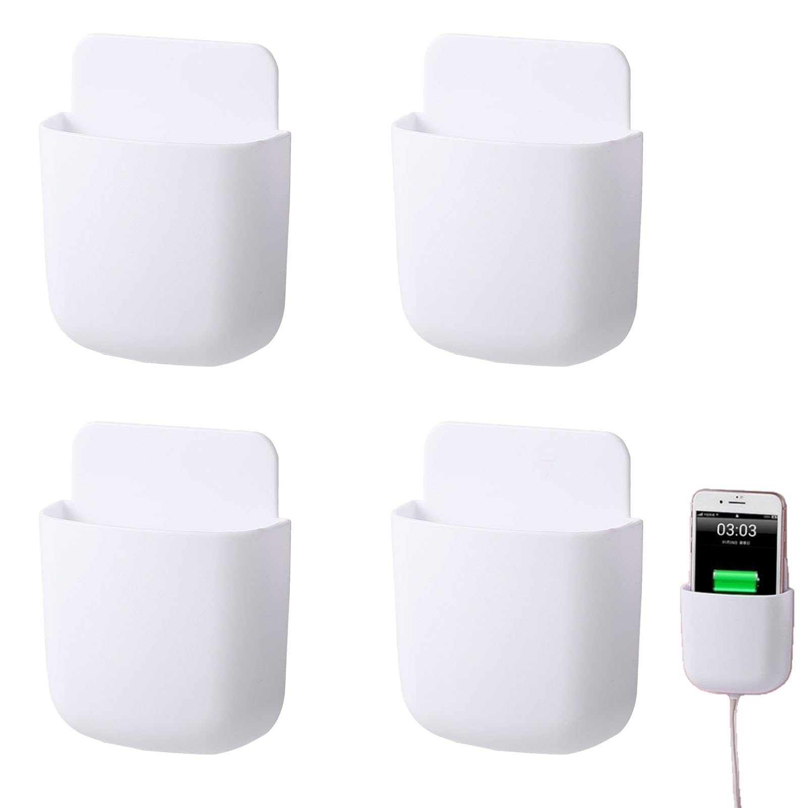 Fworuais White 4 Pcs Remote Control Holder Wall Mounted, Wall-Mounted Remote Control Storage Box, Self-Adhesive Mounted Sundries Organizer Hanging Container Phone Charging Rack Holder For Storining (White)