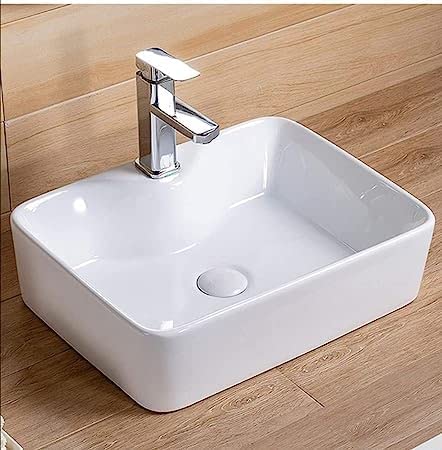 JDM CERAMIC Premium Table Top Wash Basin for Bathroom/Over Counter Top Wash Basin for Living Room, Washbasin Countertop, Tabletop Ceramic Bathroom Kitchen Sink (19x14x5.5 Inch, White Glossy Finish)