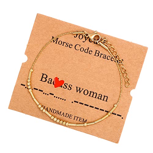 Image of JoycuFF Inspirational Morse Code Bracelets for Women Silver Beads Jewelry Encouragement Mantra Gifts for Her