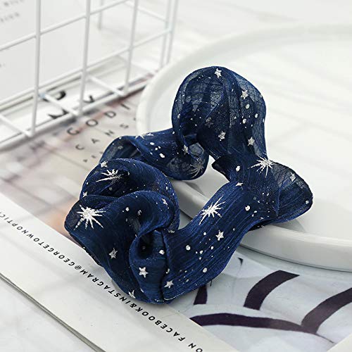 6 Pack Chiffon Stars Floral Hair Scrunchies Print Slap Bracelet Ponytail Holder Elastic Hair Bands Wrist Fabric Scrunchy Hair Ties For Show/Sleepover Party Girls #TOP3