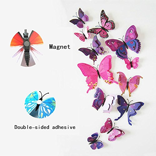 24 Pegatinas de Mariposas 3D Decorativas para Pared miniatura 3