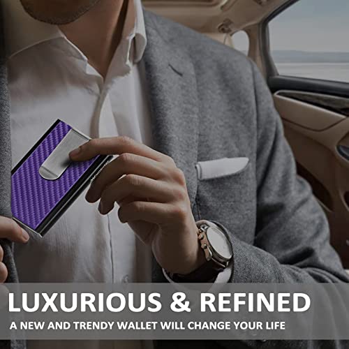 Mosiyeef Minimalist Wallet For Men, Rfid Blocking Card Wallet For Men, Card Holder With Money Clip With Leather Wrapped, Slim Front Pocket Automatic Pop Up Wallet Gifts For Men, Lilac Purple #TOP7