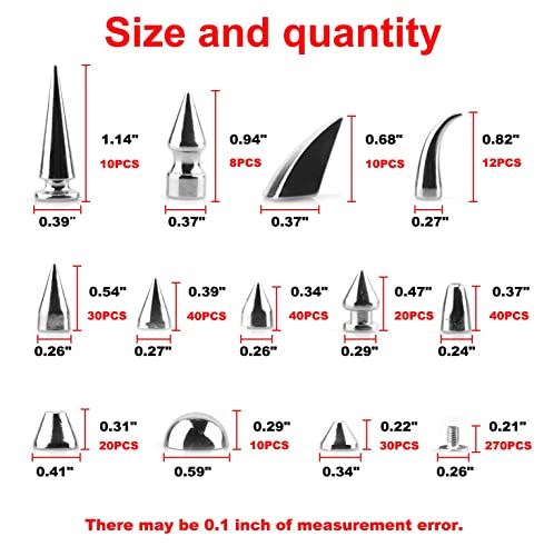 Camxtool 231023 270 Sets Punk Spikes, Camxtool Spikes For Clothing, 12 Sizes Studs And Spikes Kit Cone Spikes Leather Rivets Gothic Screw Back Studs thumb #4