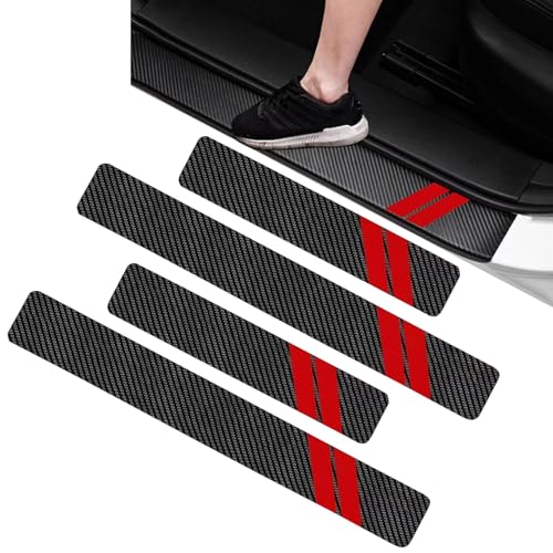 MLY 4 PCS Door Sill Protector, Carbon Fiber Car Door Protector, Anti-Scratch PU Leather Easy to Clean Sticker, Universal Dodge Durango Accessories for Car (Red & Black)