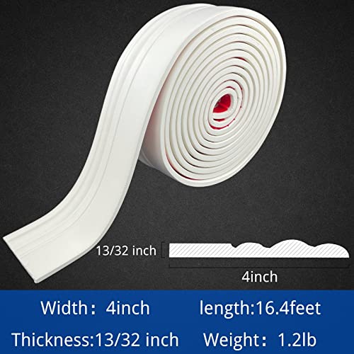 COUKIU Flexible Baseboard Molding Trim, Peel and Stick Rubber Wall Base Moulding Trim, 4 Inch x 16.4 Feet Self-Adhesive Vinyl Wall Base Cove Base (Creamy White) by COUKIU - Image 2