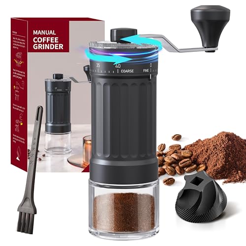 Molino de café manual externo y ajustable - Molinillo de Café Manual Grosor con 40 Ajustes y mango Plegable Inoxidable-Portátil con Capacidad de 30g diseño para Viaje, Camping, Oficina