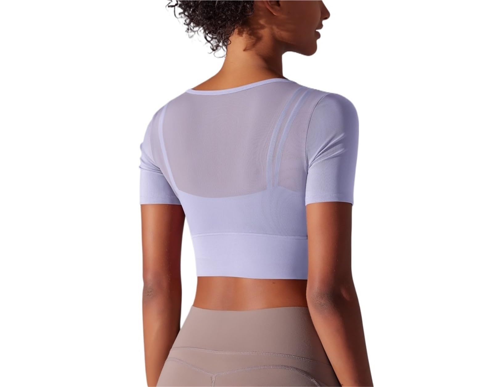 Tinta unita Yoga Manica Corta Sexy Doppio Strato Canotta Spliced Mesh Abbigliamento Fitness Running Reggiseno Sportivo Donne