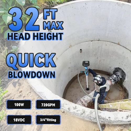 Image of Cordless Stick Water Transfer Pump 720GPH 32FT Head with 4000mAh 21V Battery and Fast Charger Electric Water Pump Battery Water Pump 3 /4 inch Outlet for Garden Farm Hot Tub Pool RV Boat Draining