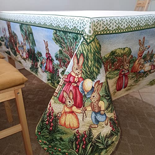 Tablecloth Easter Tapestry Golden Thread Eggs Bunny Flowers Table Linens For Square Round Or Rectangle Table Fabric Multicolor Table Cloth (54In X 102In) #TOP6