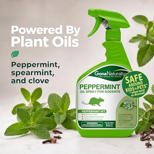 Image of Peppermint Oil Rodent Repellent Spray - Pet & Kid Safe - Indoor /Outdoor Mouse, Rat & Squirrel Deterrent for Home, Garage, Attic, RV & Car Engines (32oz)